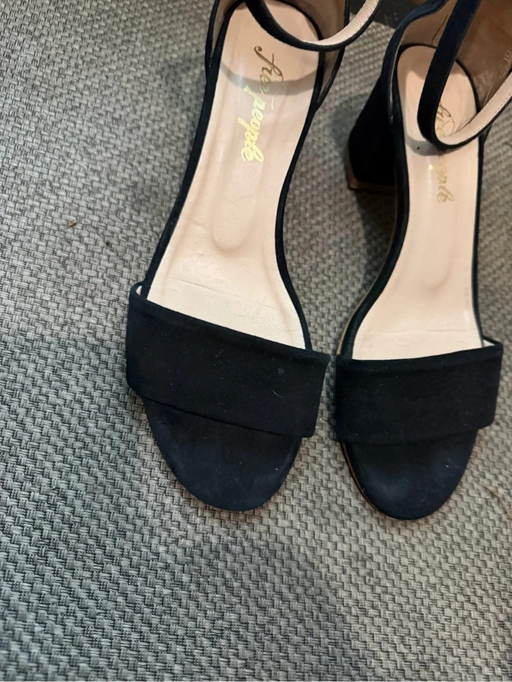 Free People Black Suede Ankle-Strap Block Heels